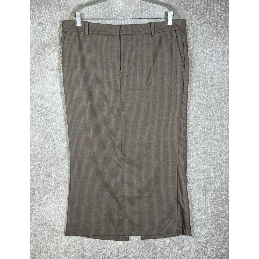 Merona Brown Pinstripe Maxi Skirt Womens Size 18 Stretch Fit 1 Pockets Back Slit